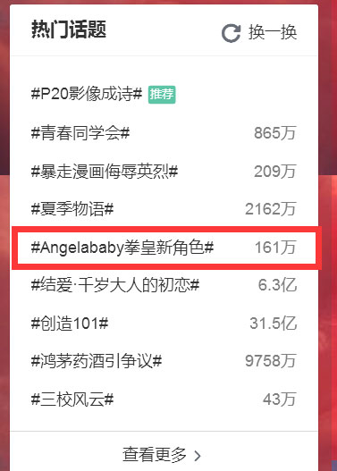 ▲#angelababy拳皇新角色#登上热门话题榜