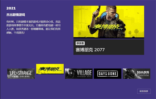 赛博朋克2077成为Steam年度杰出剧情游戏 CDPR致谢