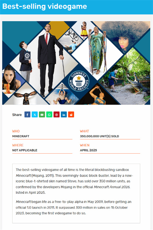 史上最畅销电子游戏《我的世界》的全球销量现已正式突破3.5亿份