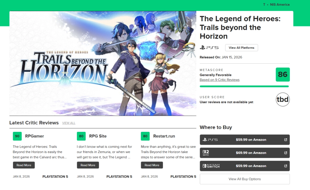 《英雄传说：界之轨迹》M站86分：战斗系统出色 故事无可挑剔