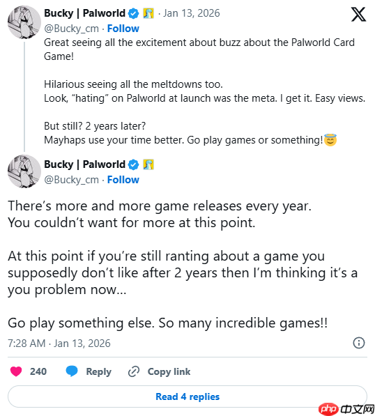 吵翻天了！《幻兽帕鲁》制作人回怼黑粉：去玩些别的吧