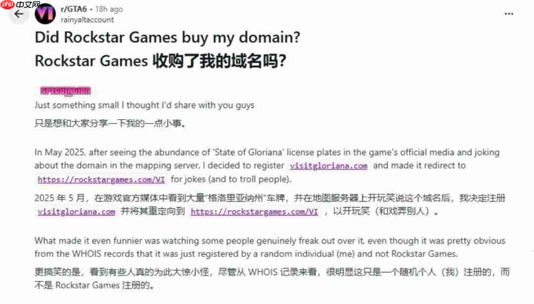 玩家自己注册的《GTA6》彩蛋域名疑似被R星买走
