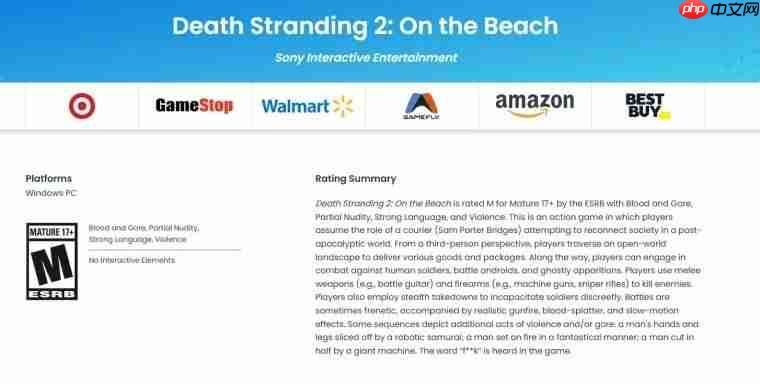 要来了吗? 《死亡搁浅2》PC版ESRB评级页面回归