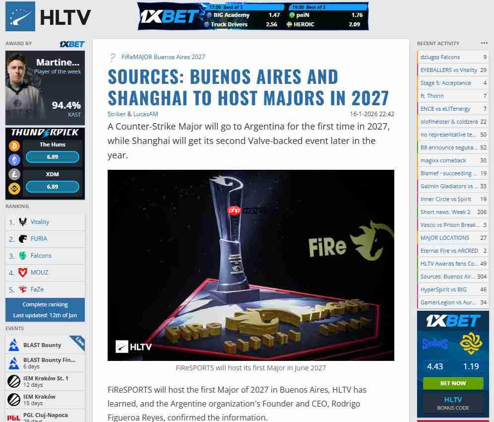 传《反恐精英2》2027年Major将在上海和阿根廷举办