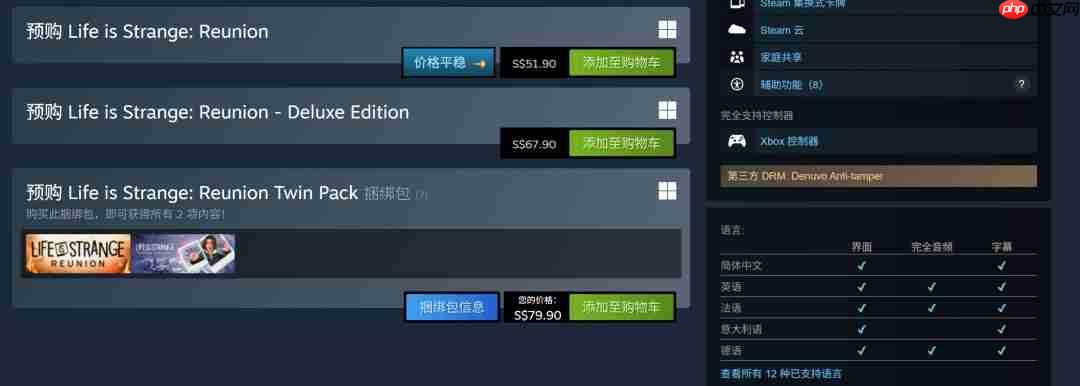 《奇异人生：重逢》公开 Steam国区248元、采用D加密