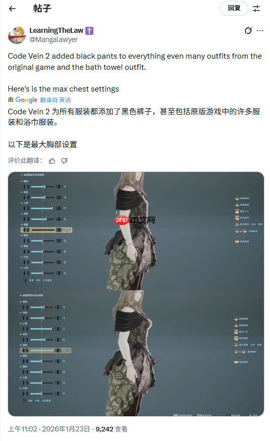 《噬血代码2》将角色裹得严严实实 玩家吐槽胸部太小