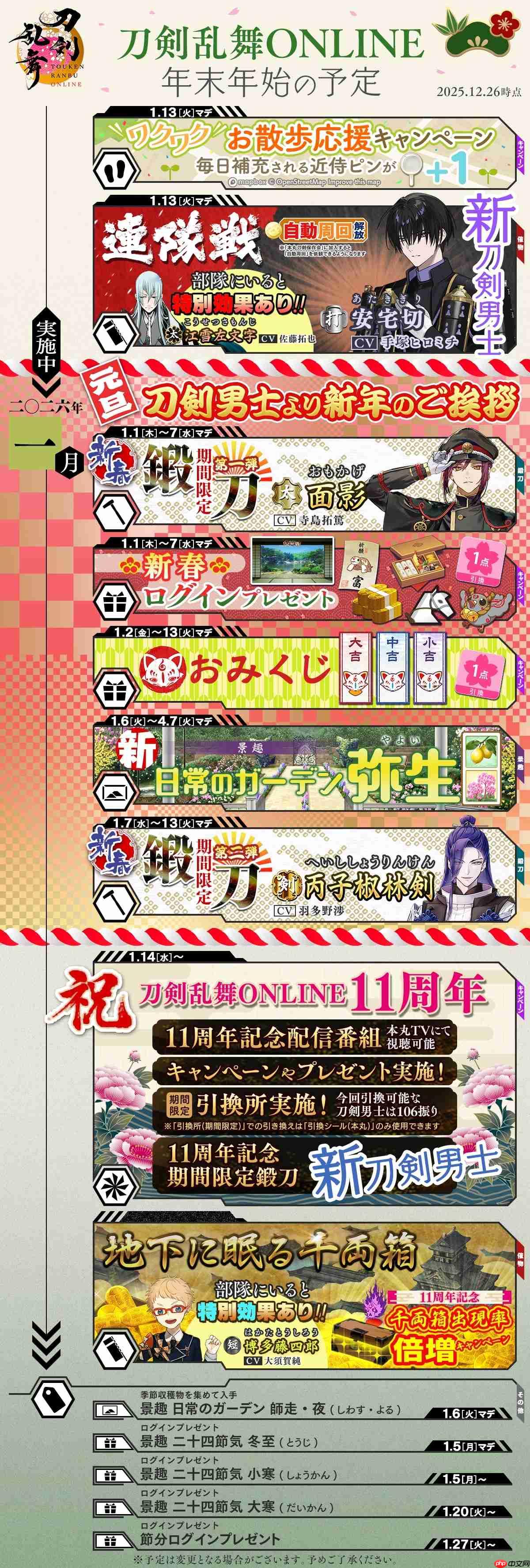 刀剑乱舞日服1月活动时间表-刀剑乱舞日服1月有哪些活动2026