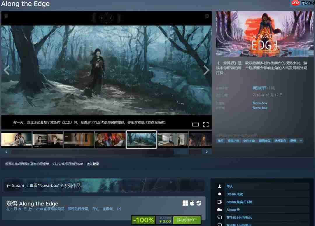 Steam喜加一！高分视觉小说《一意孤行》免费入库