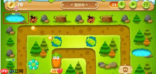 保卫萝卜2第24关攻略图文介绍 220秒清理两个水坑