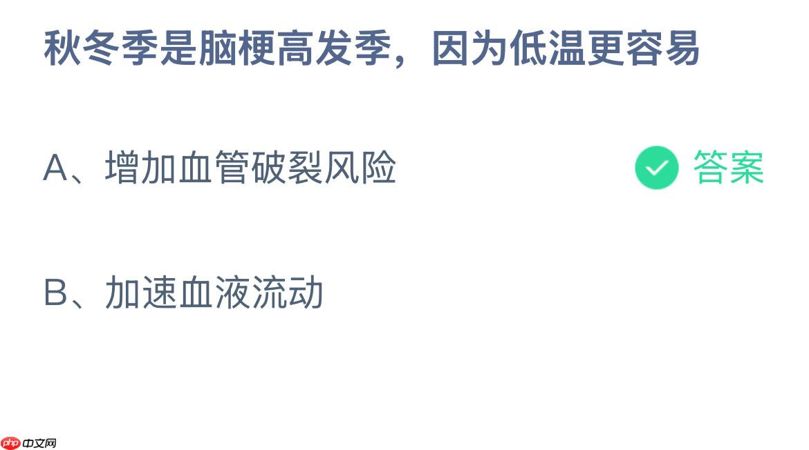 秋冬季是脑梗高发季，因为低温更容易？蚂蚁庄园答案最新1.25