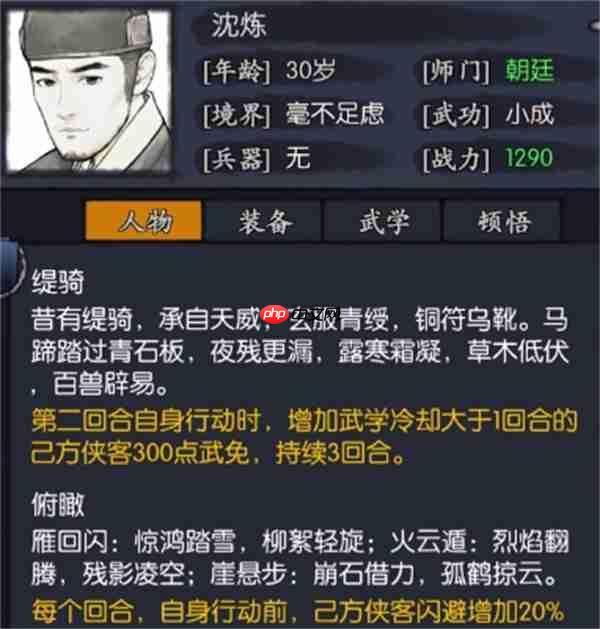 你的江湖沈练侠客介绍与搭配攻略